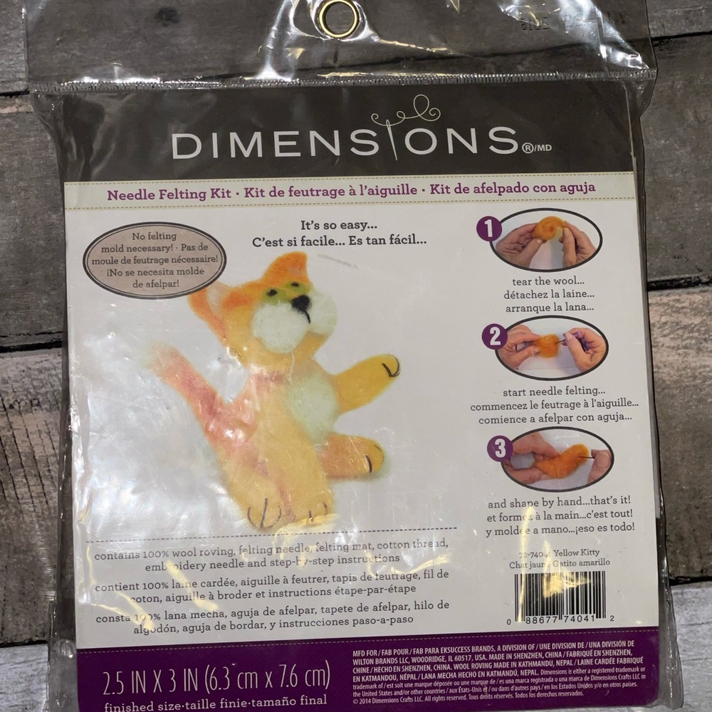 New Dimensions Feltworks Needle Felting Kit Wool Yellow Orange Kitty Cat Craft